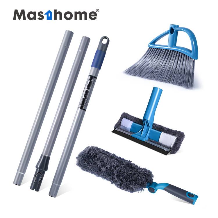 Masthome 3 In 1 Plastic Long Handle Broom Rubber Window Squeegee Cleaner Microfiber Duster Household Cleaning Tool